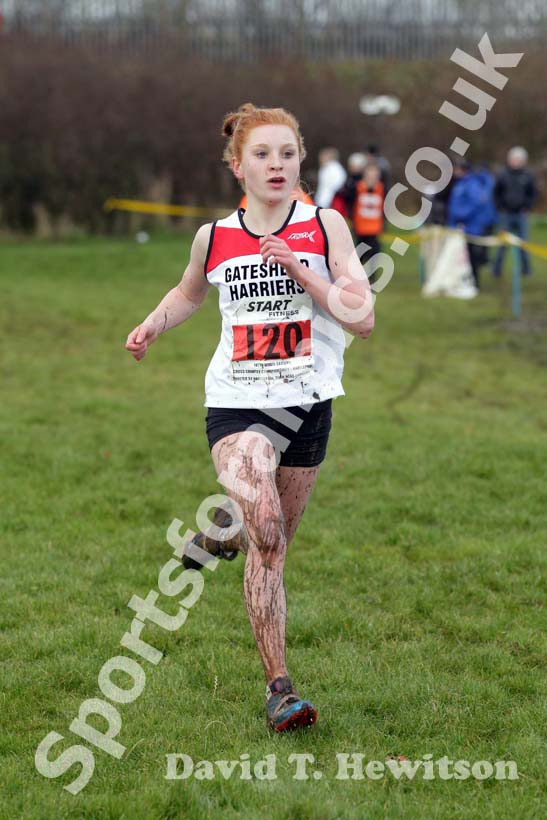 Phillipa Chambers (Gateshead0 wins the under-15 girls 2012 North East Championships, Summerhill Country Park, Hartlepool.